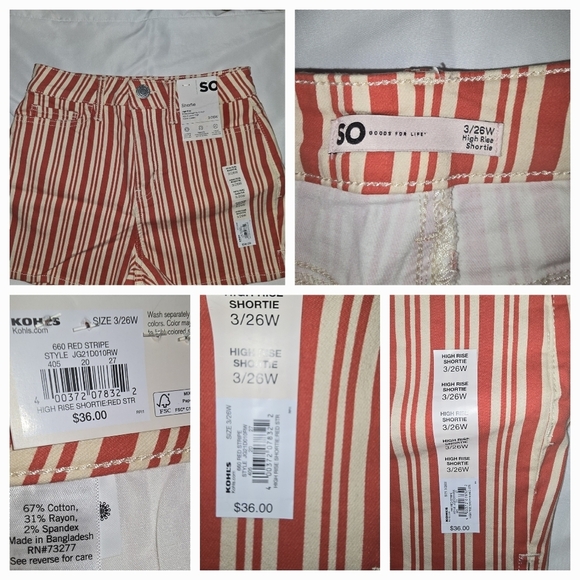 🆕SO Shortie Shorts - High Rise in Medium Pink & Cream Stripe-Jr's Size 3 - Picture 7 of 9